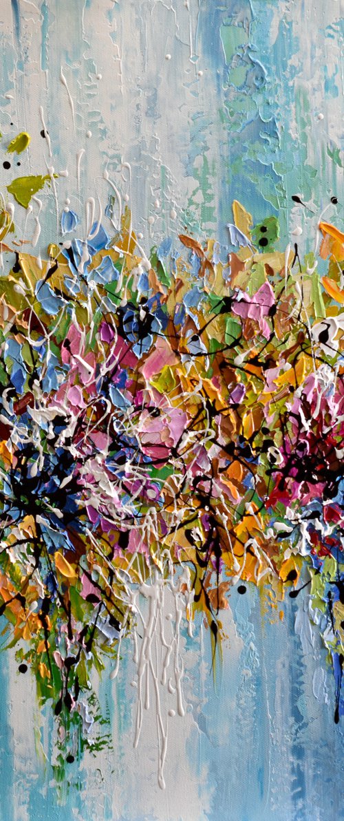 Fall Flowers - Textured Abstract Floral Painting on Canvas, Palette Knife Art by Olga Tkachyk