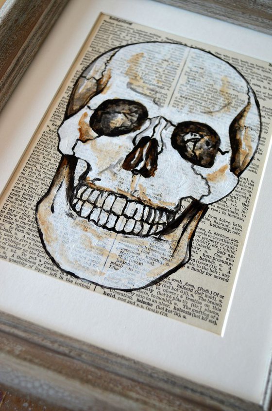 Skull 2 - Framed Original Collage Art on Vintage Page