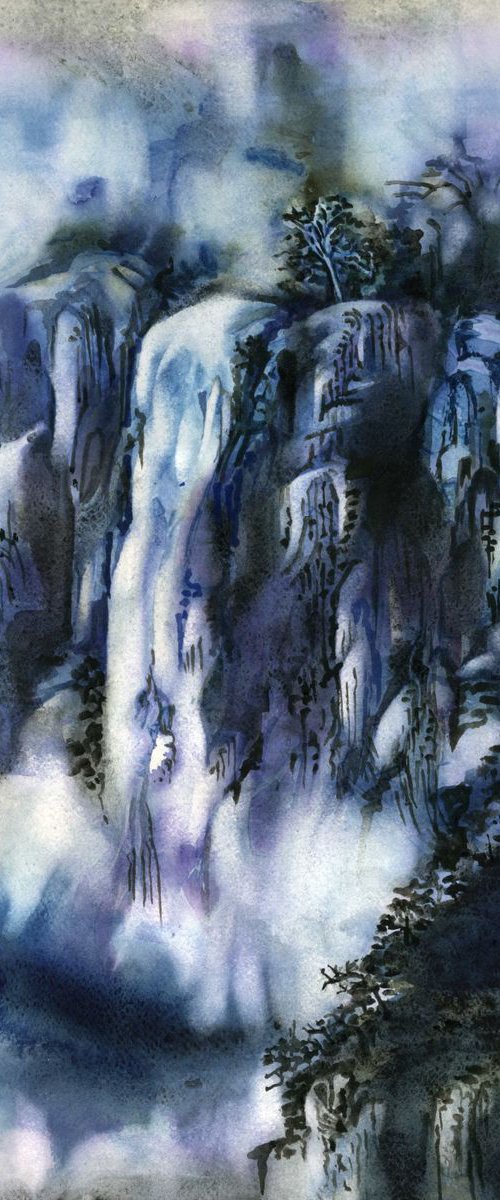 mountains with waterfalls by Alfred  Ng