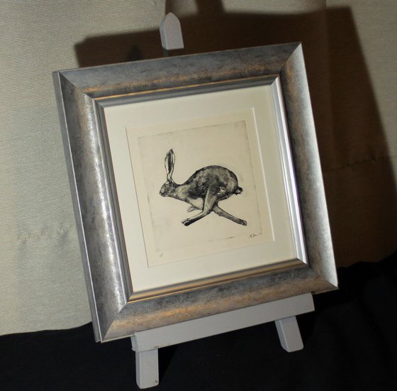 Running Hare Monoprint, Monotype Print, Framed and Ready to Hang