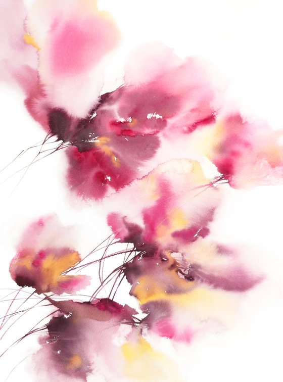 Abstract watercolor floral painting "Spring kiss"