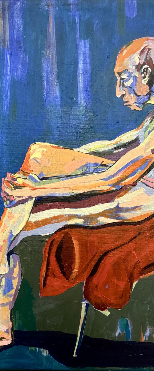 Seated older chap nude by Hanna Bell