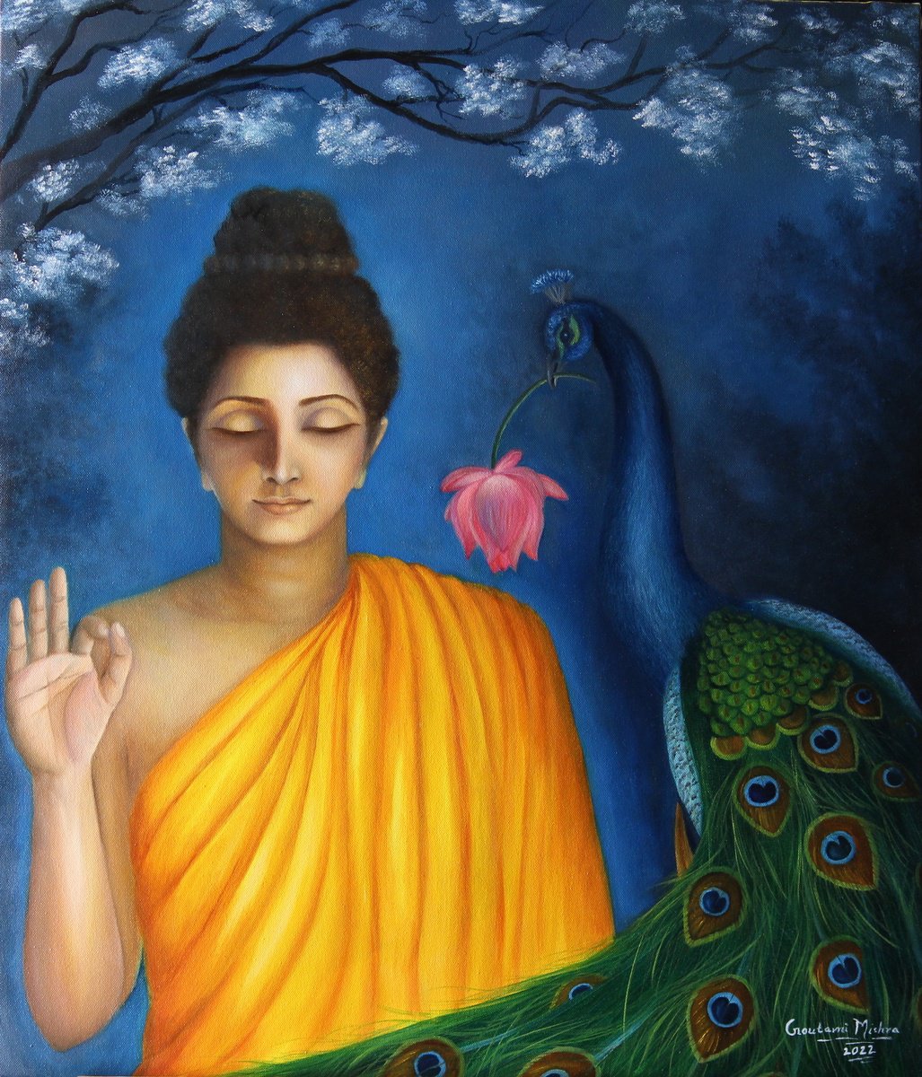 Gautam Buddha and Peacock by Goutami Mishra