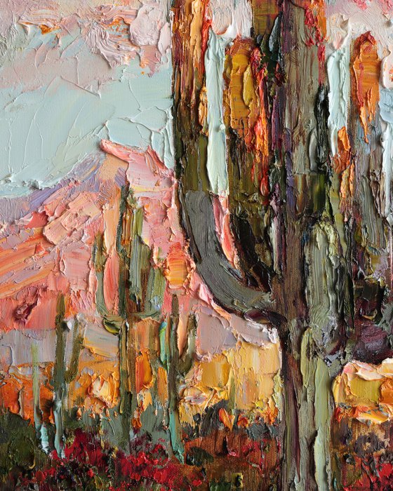 Cacti in the Desert at Sunset