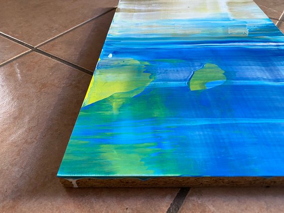 "By The Sea" - FREE USA SHIPPING - Original PMS Abstract Acrylic Painting On Reclaimed Wood Panel - 11.5" x 17.5"