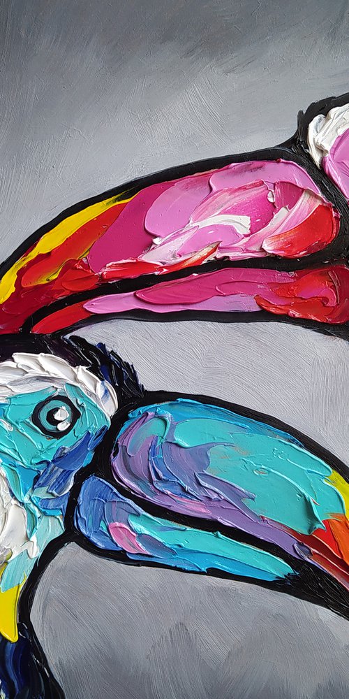 Toucan in love - toucan oil painting, toucan, animals, bird, birds oil painting by Anastasia Kozorez