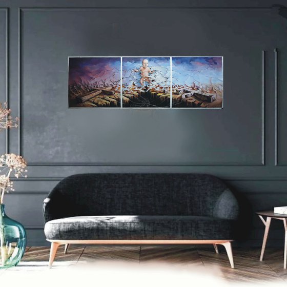 “The Exodus”Triptych on Wood