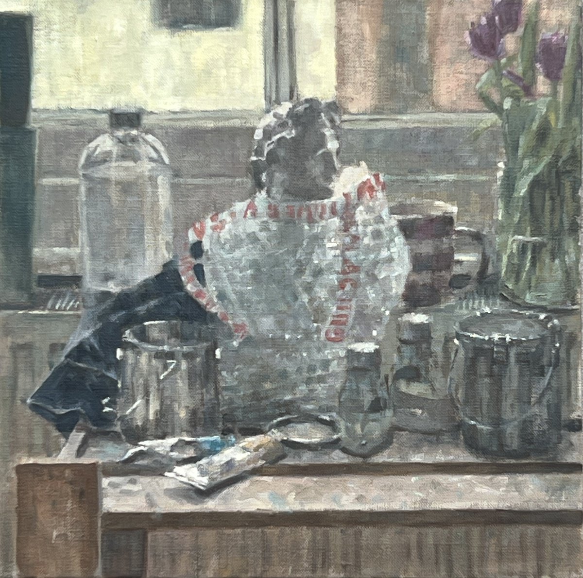 Impressionistic Still Life Oil Painting By Louise Gillard, 12 X 12", Winter In The Studio, Original Artwork