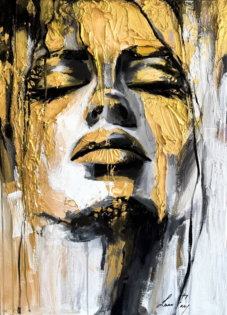 Expressive Portrait Acrylic Painting By Lana Frey, 20 X 28", Whisper On The Edge Of Evening, Original Artwork