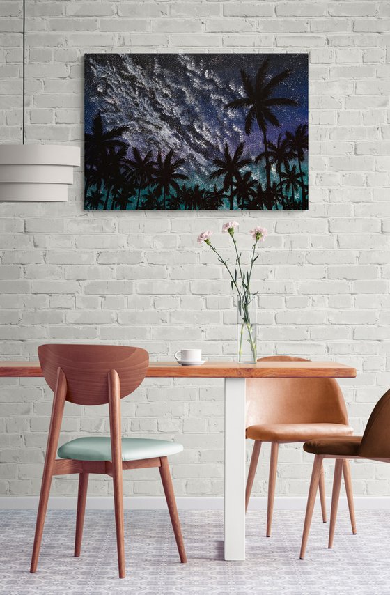 Palm trees shadows and starlight