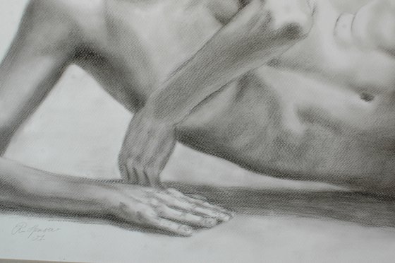 Nude study. Charcoal drawing.