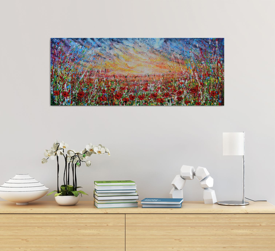 Fantasy with Field of Poppies- Abstract Home Decor