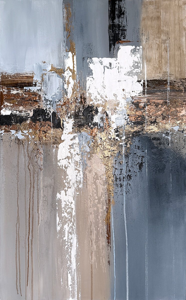 Geometric Abstract Acrylic Painting By Tatiana Malinovscaia, 24 X 39", Crossroads Of Time, Original Artwork