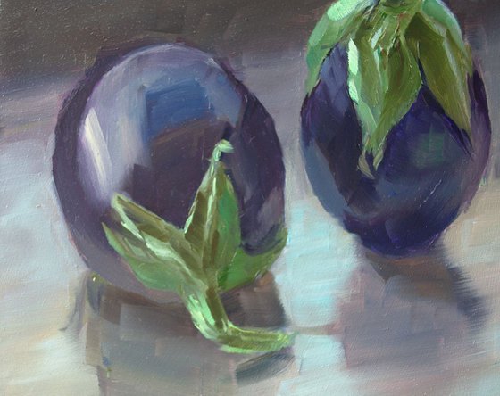 Small Painting - Eggplant reflections - One of a kind artwork, Home decor, Still Life