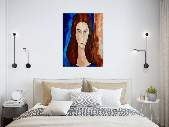 Studying Amedeo Clemente Modigliani painting, portrait of Jeanne Hebuterne