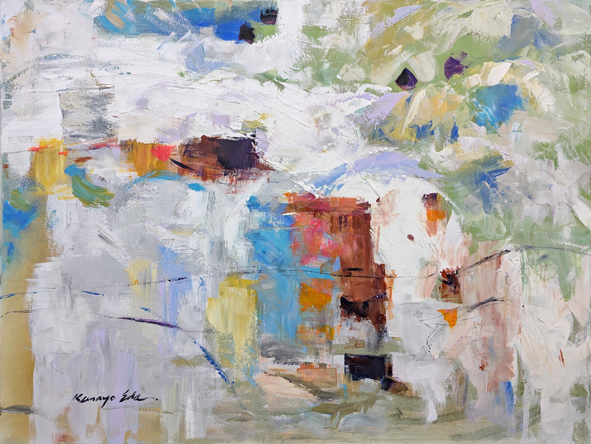 Impressionistic Abstract Acrylic Painting By Kanayo Ede, 40 X 30", Red Door, Original Artwork