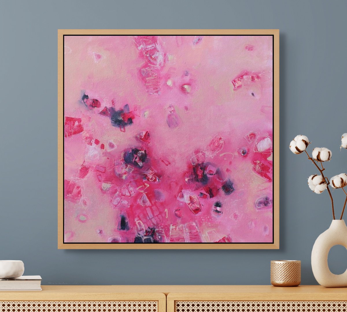 Expressive Abstract Acrylic Painting By Sage Mountain Studio, 24 X 24", Blush, Original Artwork