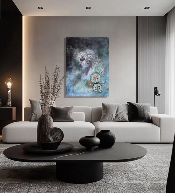 Volto composto tra la nebbia del tempo