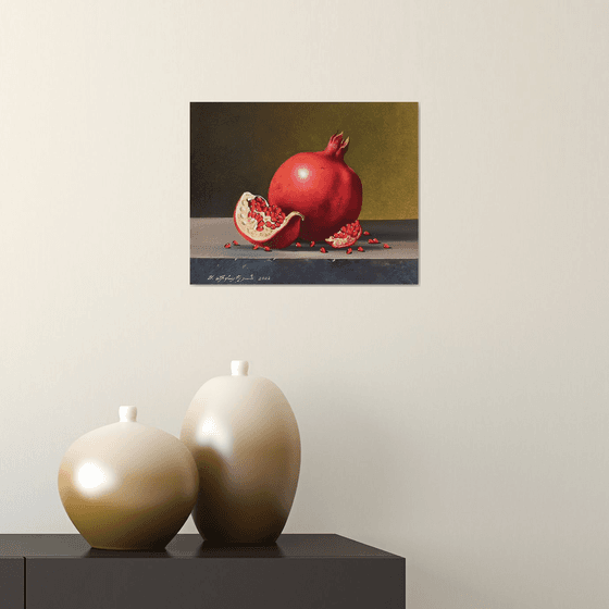 Still life pomegranate (24x30cm, oil painting, ready to hang)