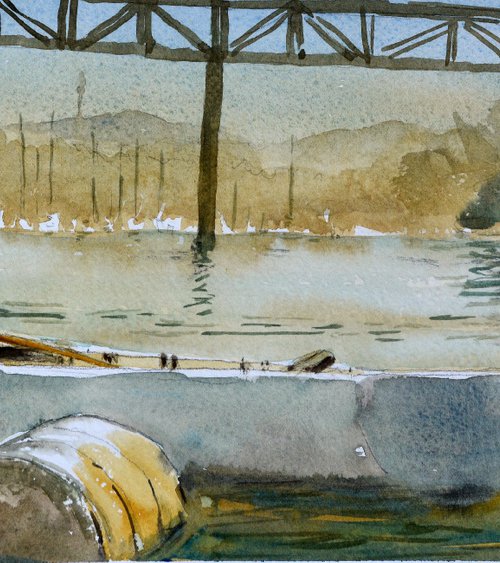 Morning on Donau Zemun Beograd 17x36 cm 2019 by Nenad Kojić watercolorist