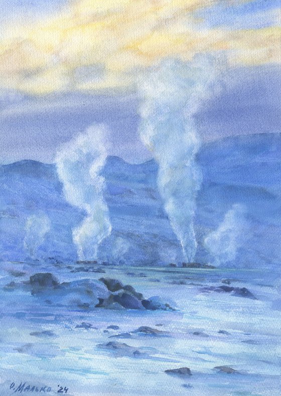Somewhere in Iceland. Breath of the Earth / ORIGINAL watercolor ~11x14in (28x38cm)