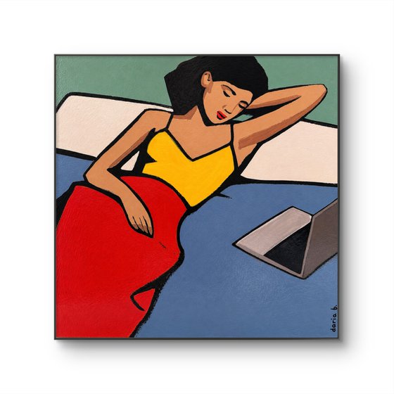 Woman with Laptop Small Original Painting