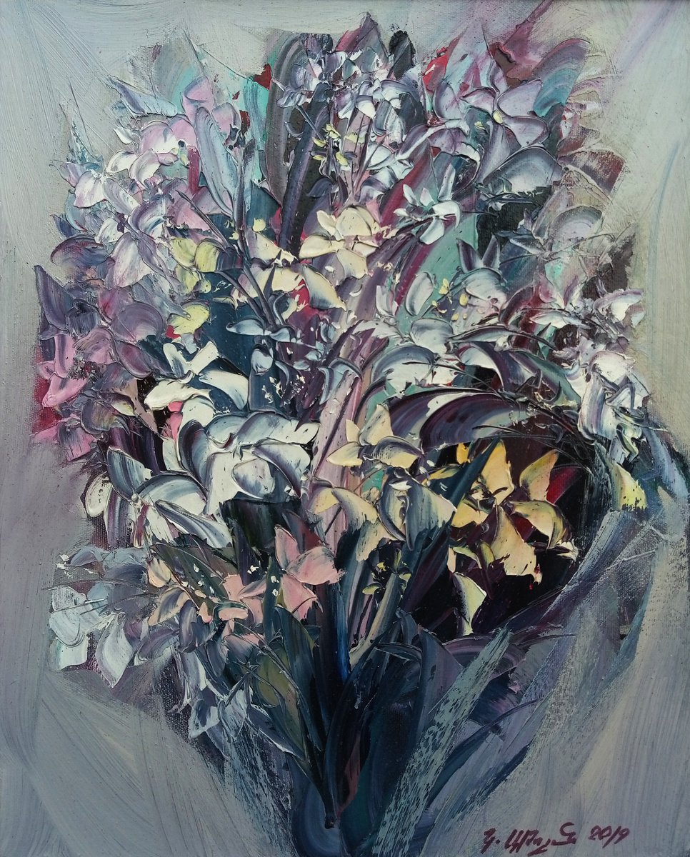 Abstract flowers(40x50cm, oil apinting, palette knife) by Kamo Atoyan