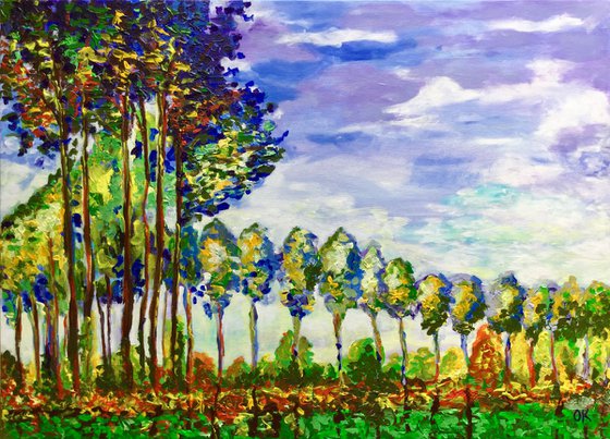 Poplars trees, autumn, inspired by Claude Monet