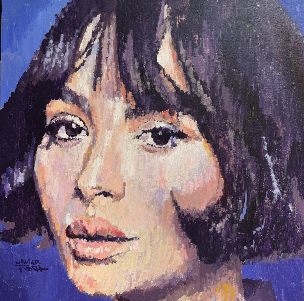 Impressionistic Portrait Acrylic Painting By Javier Pena, 31 X 31, Electric Silence Acrylic On Canvas 80X80Cm, Original Artwork