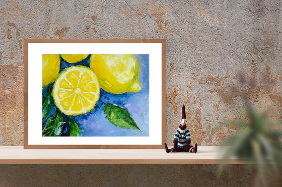 Lemon Painting Original Art Fruit Artwork Citrus Wall Art Small Kitchen Still Life