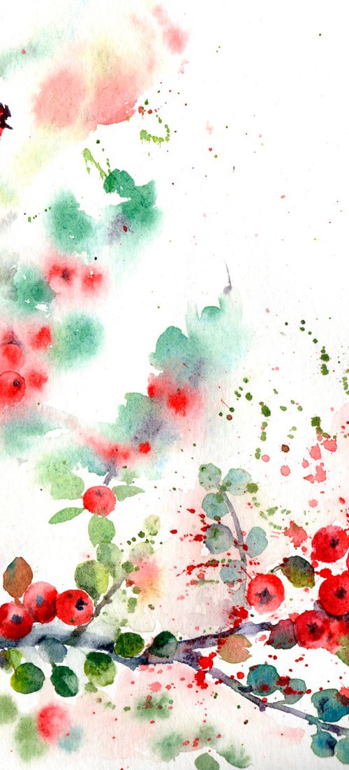 Winter berries, Original loose floral watercolour by Anjana Cawdell