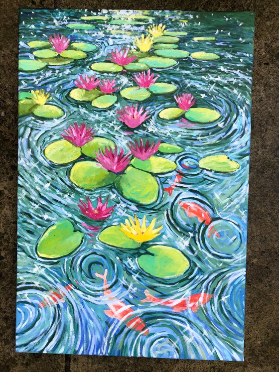 Waterlily with koi fish