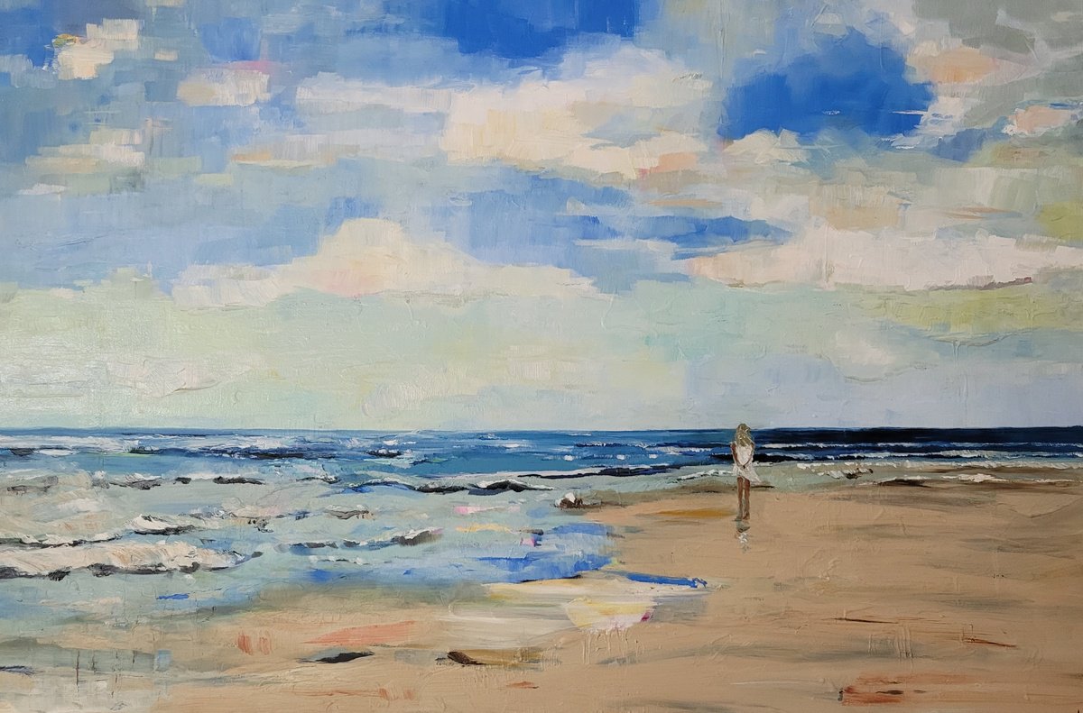 Impressionistic Landscape Oil Painting By Kathrin Floge, 47 X 31", La Mer, Original Artwork