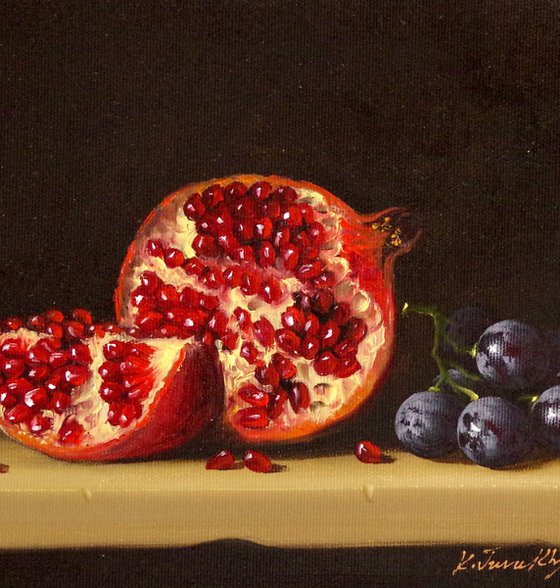 Still Life, Fruits, Pomegranate, Original oil Painting, Classic Art, Handmade painting, One of a Kind