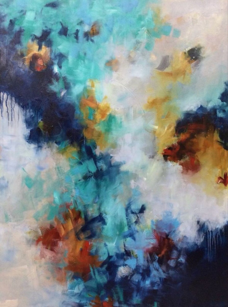 Organic Abstract Acrylic Painting By Niyati Jiwani, 36 X 48", Dynamic Blues, Original Artwork