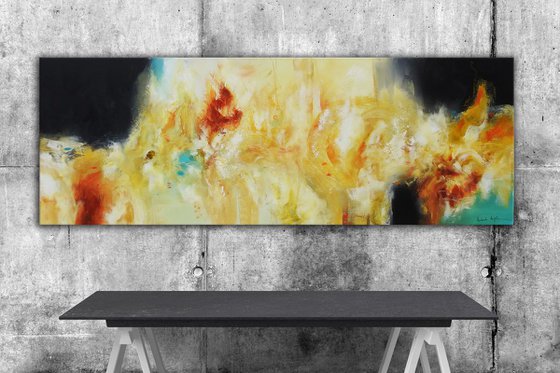 Yellow and blue Abstract Painting ready to hang - Sandstorm (24" x 72" - 60 cm x 182 cm)