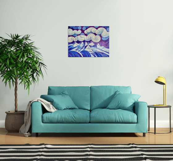 Winter evening (60x80cm, cubism, oil painting, ready to hang)