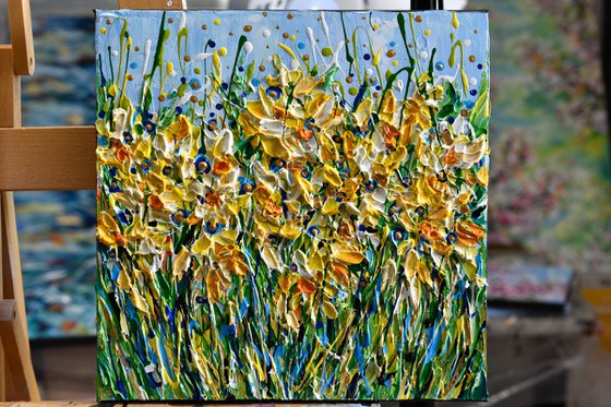 Daffodils - Original Floral Painting, Impasto Palette Knife Artwork