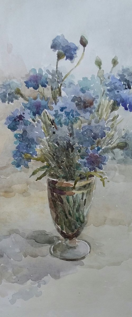 Cornflowers. Original watercolour painting. by Elena Klyan