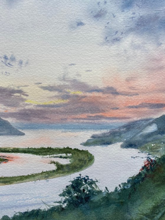 Sunset over the Volga river