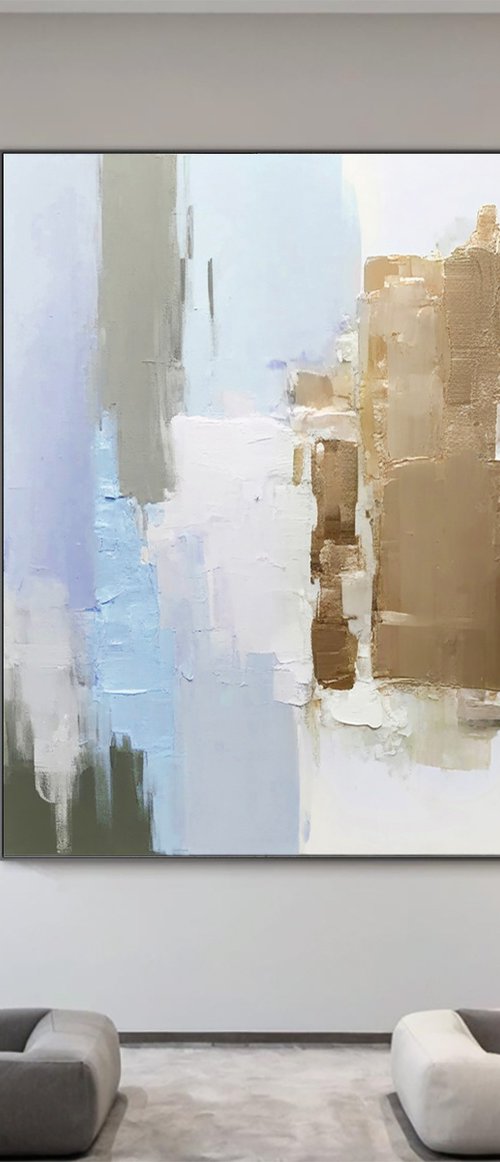 Light Blue and Gold Abstract by Indie Ru