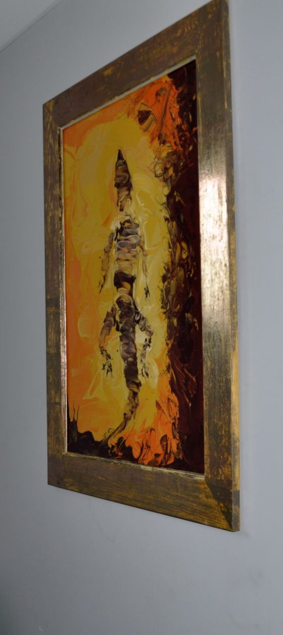 GOLD RIVER resin on board 100x70 in beautyfull wood frame