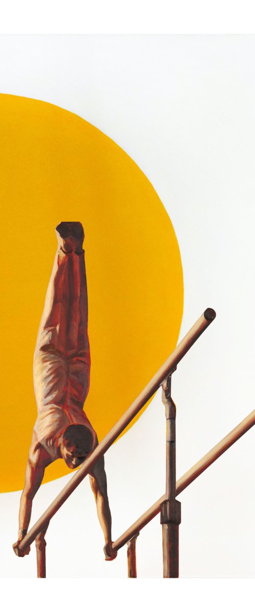 Golden gymnast on yellow by Anastassia Markovskaya