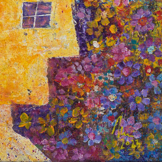 Window-eyed Man in the Vibrant Garden - Abstract painting