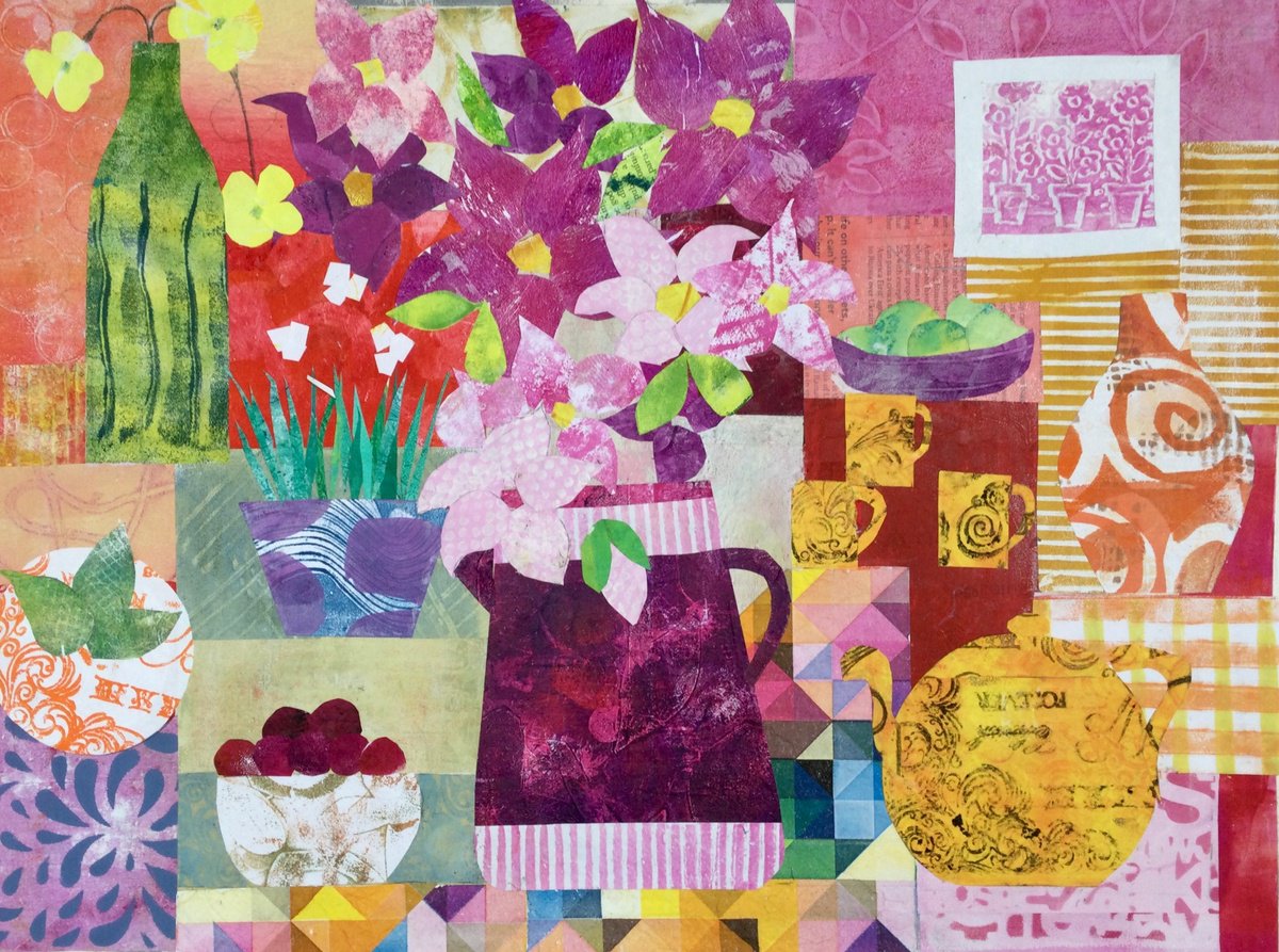 Still Life Collage By Dee Evans, 26 X 20, Fruit Salad, Original Artwork