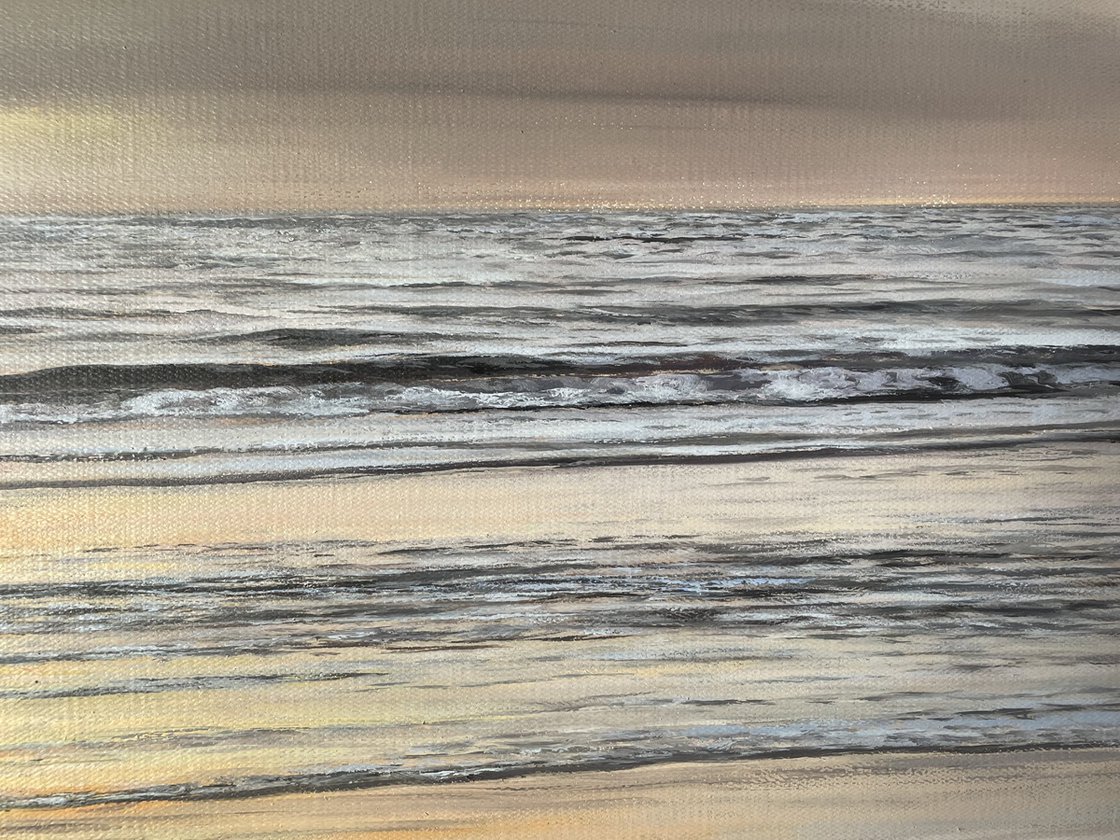 Original Oil Painting - Golden Stillness - Ocean Sunset by Aflatun