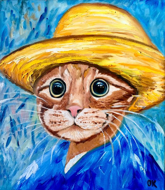 Cat La Vincent Van Gogh #3 inspired by his self portrait in a straw hat.