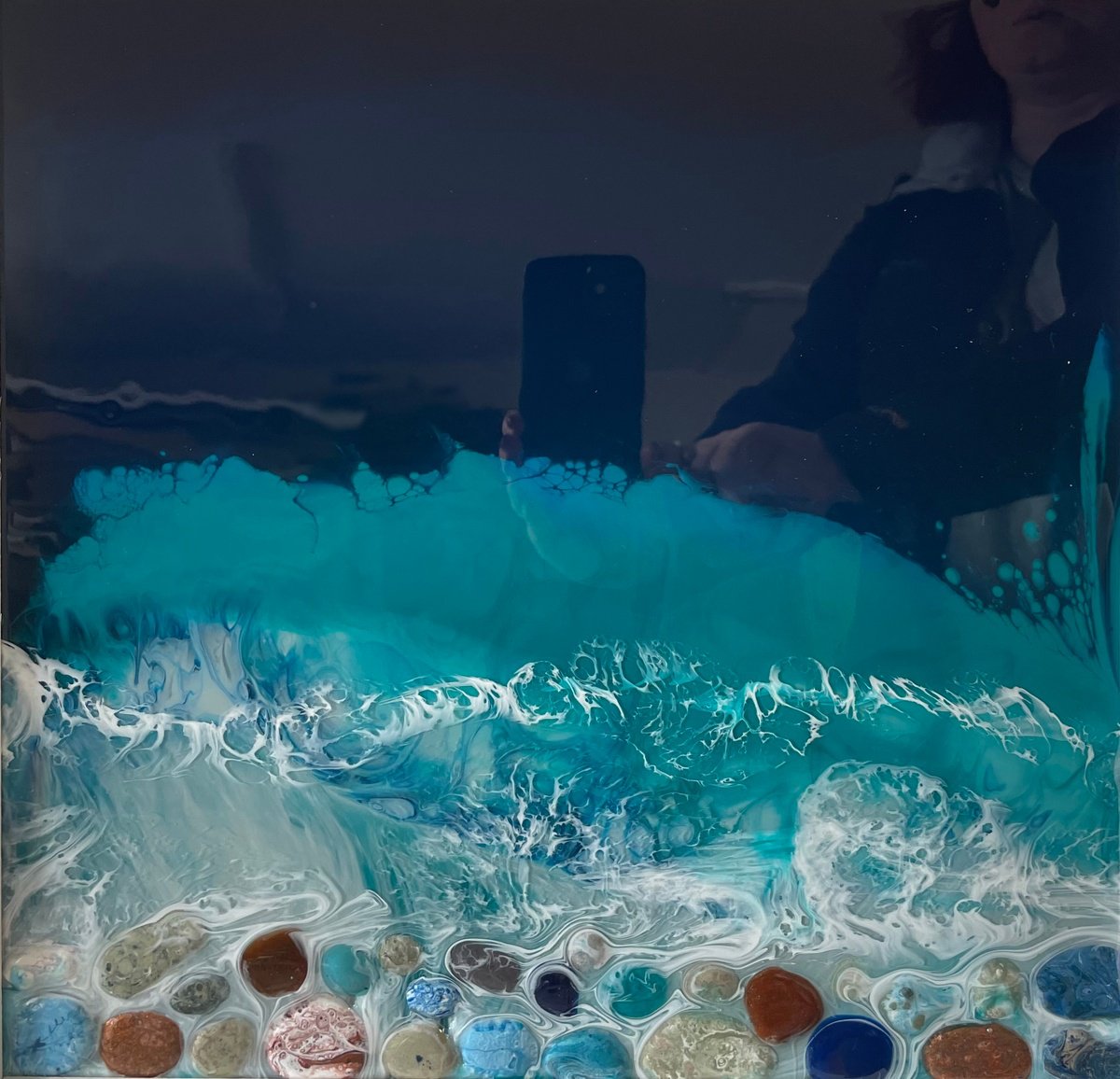 Intense Blue Aqua Wave Pebble by Hannah Bruce