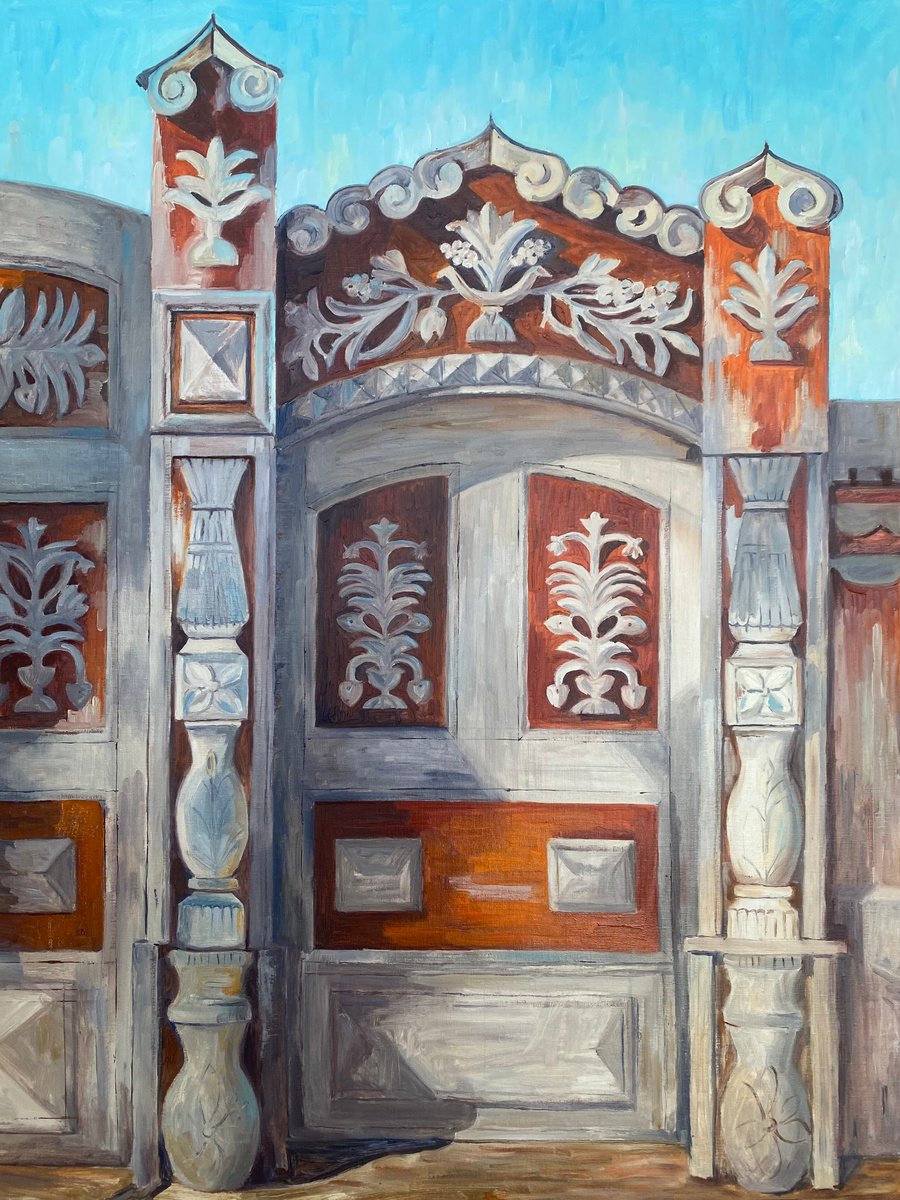 Photorealistic Cityscapes Oil Painting By Nataliya Lemesheva, 35 X 46", Door 5. Wooden Lace., Original Artwork