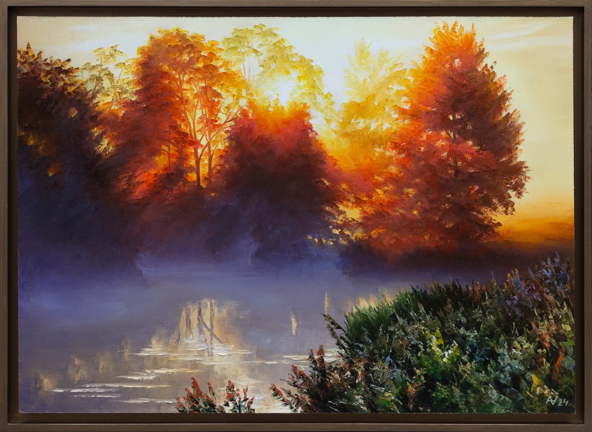 Impressionistic Landscape Oil Painting By Oleksii Vylusk, 29 X 21", Morning 26, Original Artwork